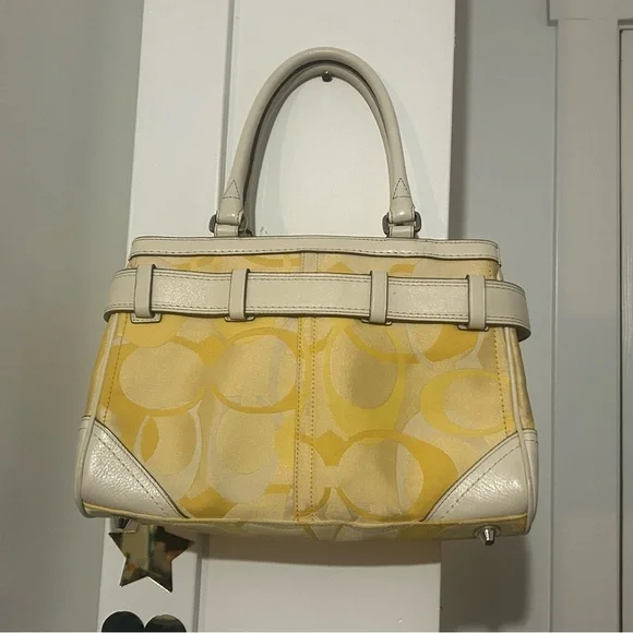 2008 Coach Yellow and Cream Women's Handbag - Picture 2 of 9